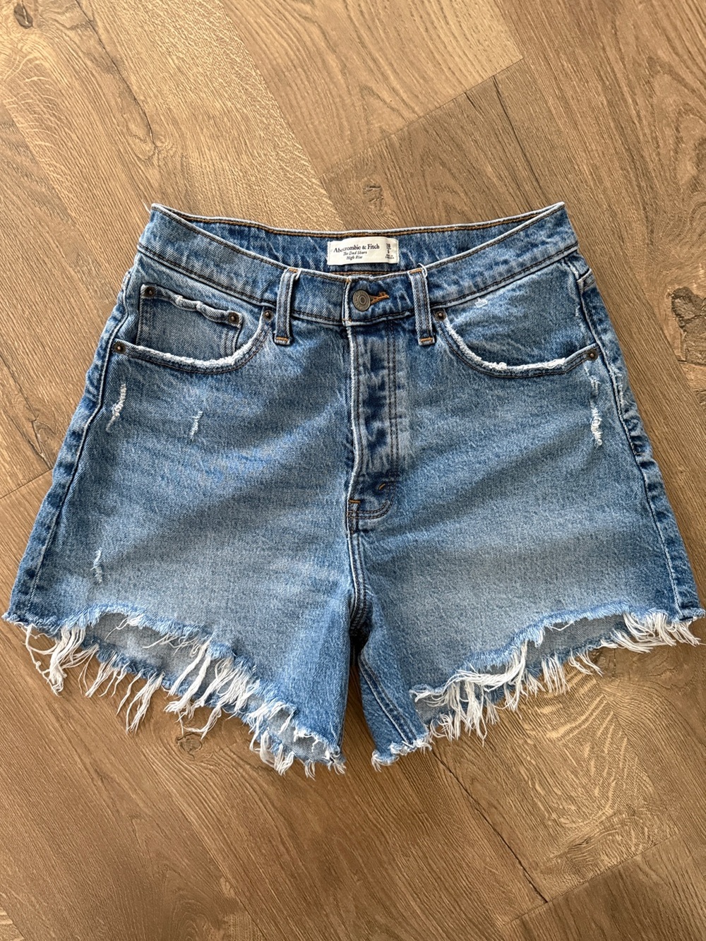 Abercrombie & Fitch The Dad Short High Rise Frayed Hem Denim Shorts curve love
